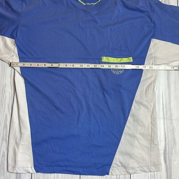90s Vintage Color Block Blue White and green Tshirt Large - Picture 3 of 6